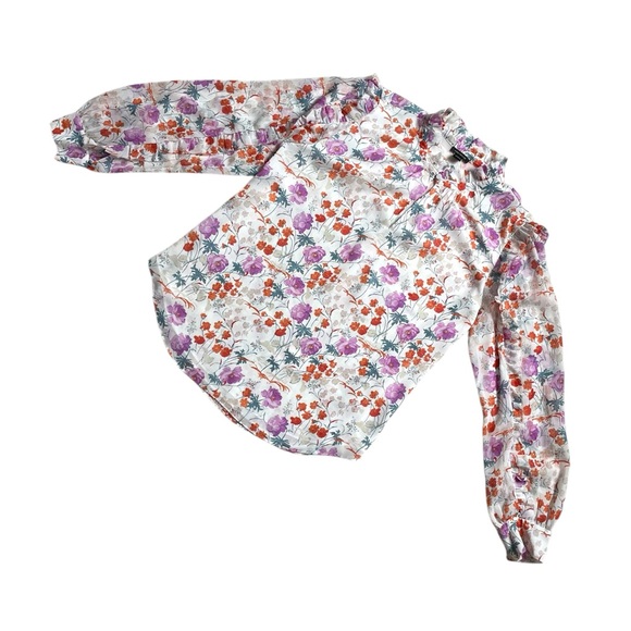 Womens Ann Taylor ruffle split neck top Floral print top - Picture 8 of 16
